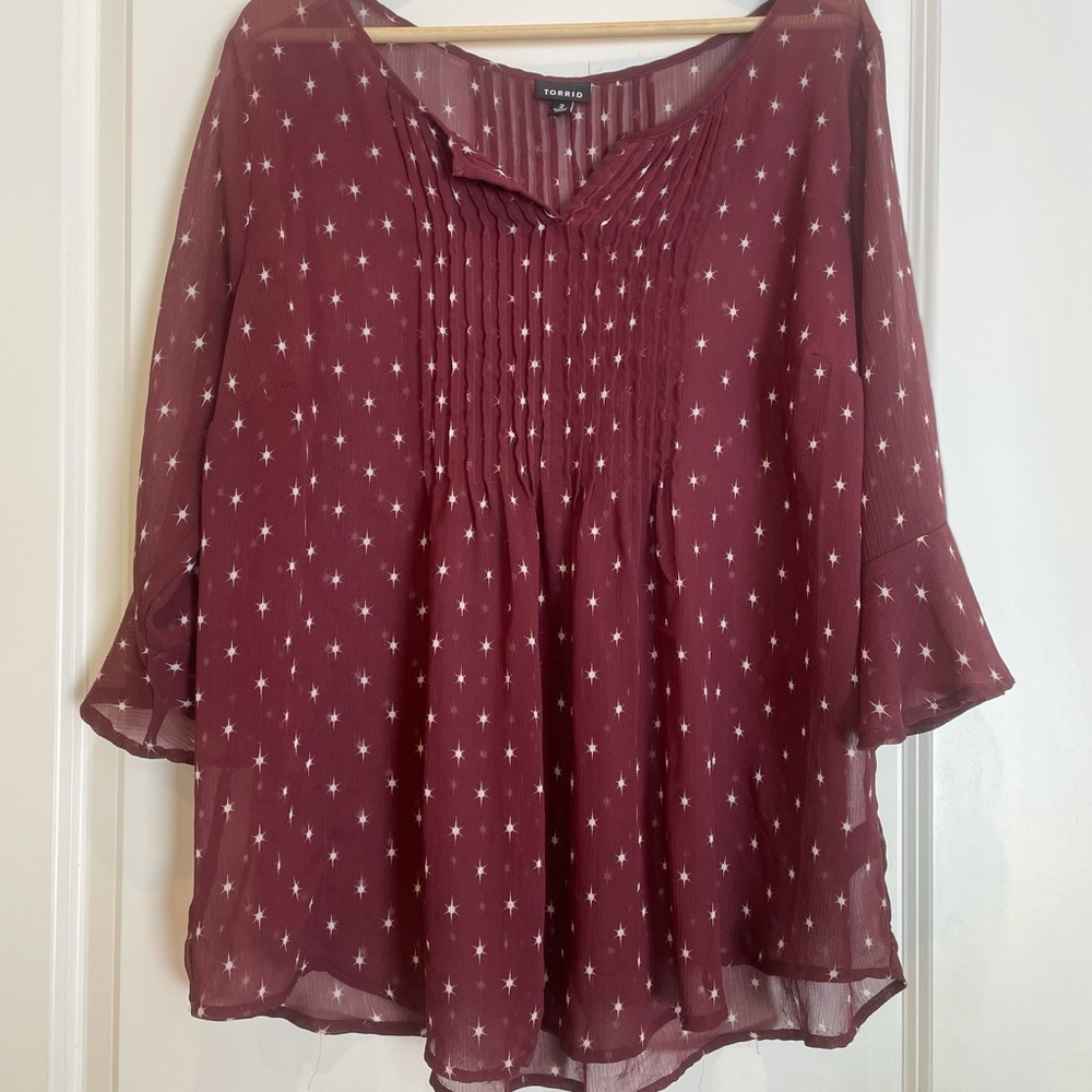 Torrid Maroon 3/4 Sleeve Sheer Blouse - Size 2